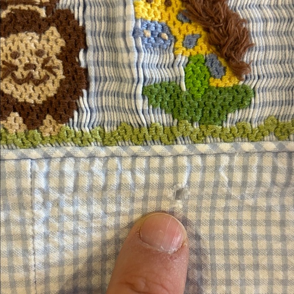 Blue Seersucker Gingham Kids Shortall with animal smocked design - Picture 4 of 6